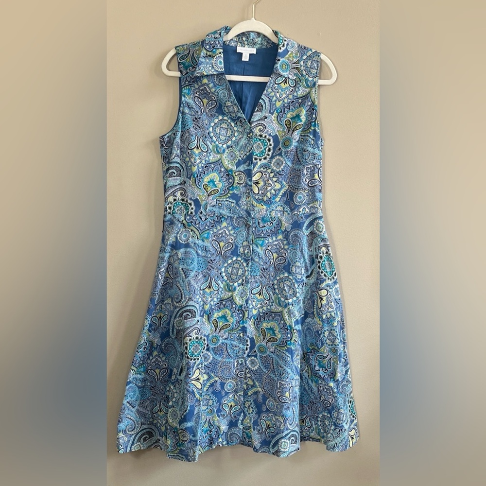Charter Club Paisley-Print sleeveless button royal blue/green Midi Dress size 12